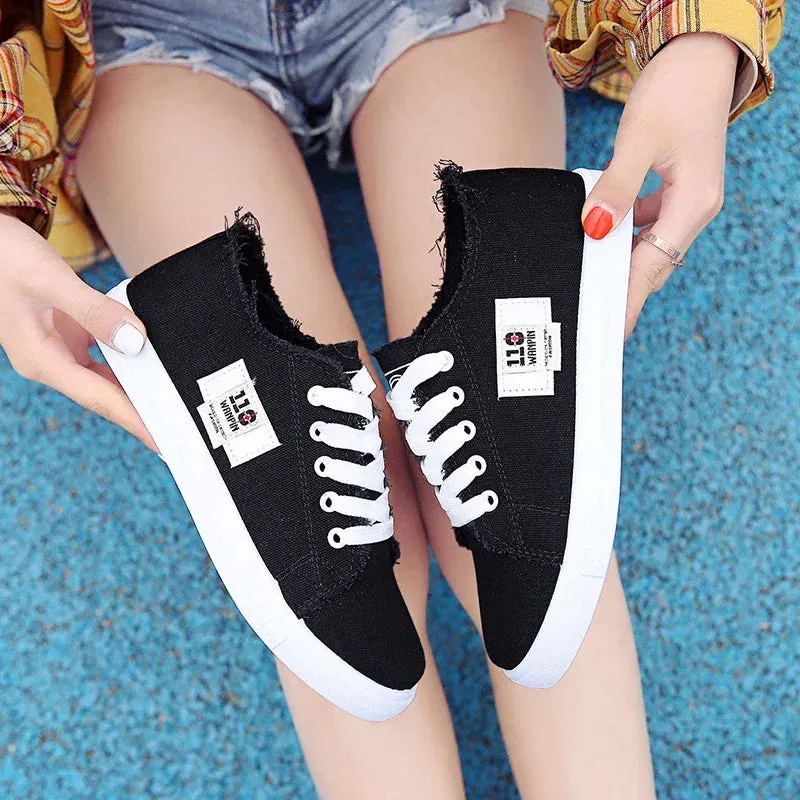 Spring New Style Fashionable and Comfortable Casual Women's Mesh Solid Color Lightweight Student Sports Sneakers Canvas Shoes