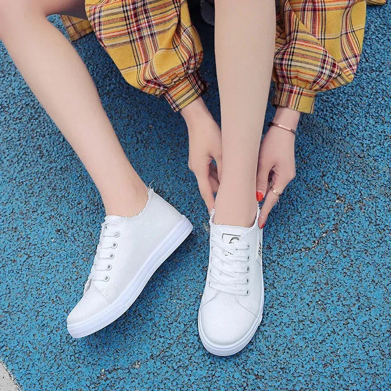 Spring New Style Fashionable and Comfortable Casual Women's Mesh Solid Color Lightweight Student Sports Sneakers Canvas Shoes