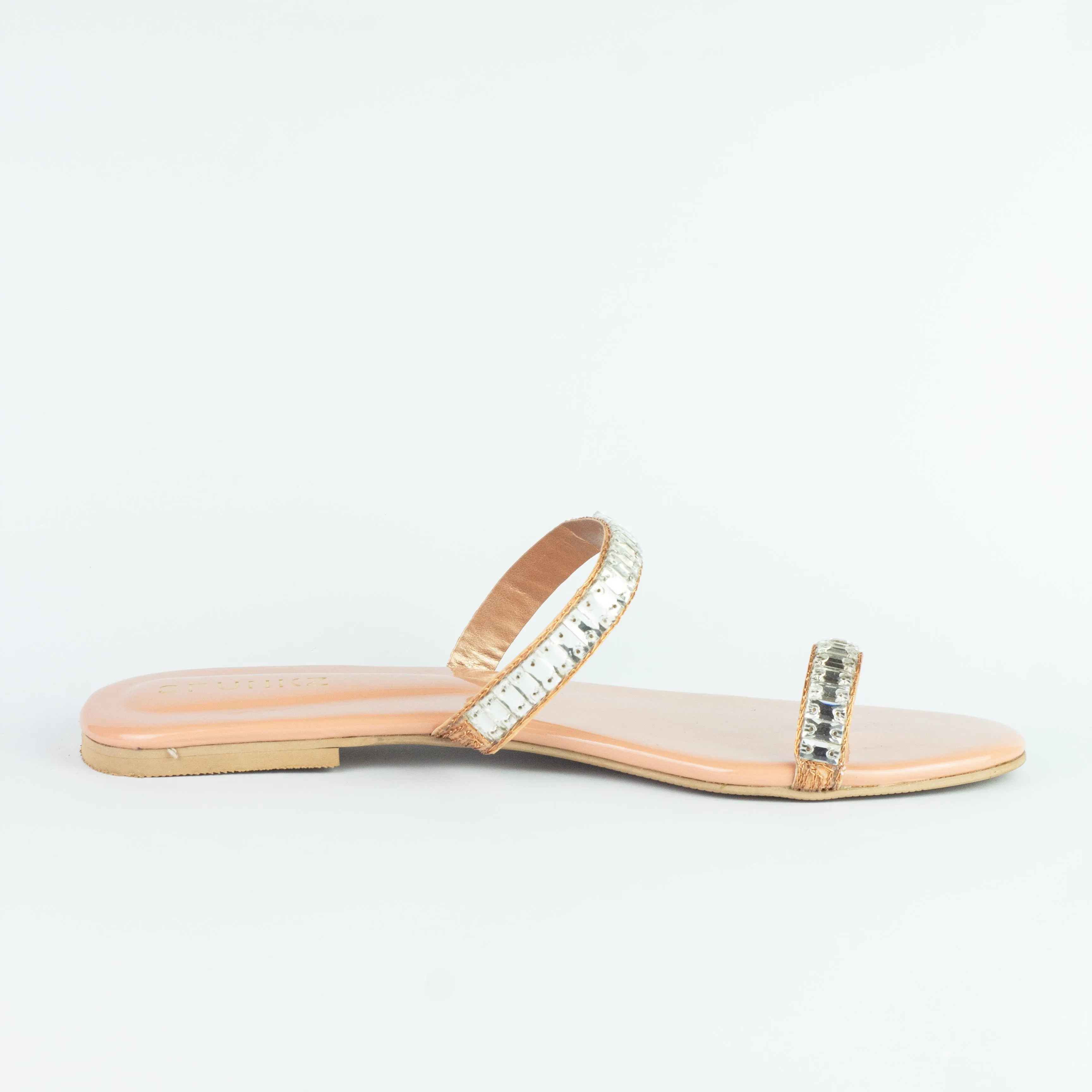 Spunkz Peach Sparkling Crystal Chain Strap Embellished Sandals