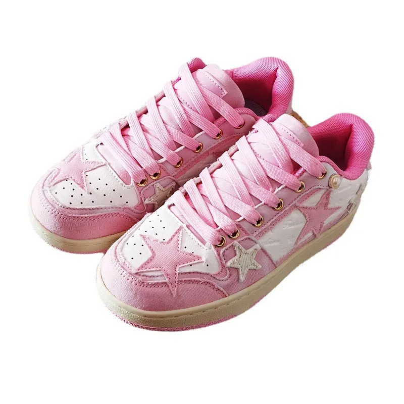 Star Hip-Hop White Pink Flat Bottom Sneaker