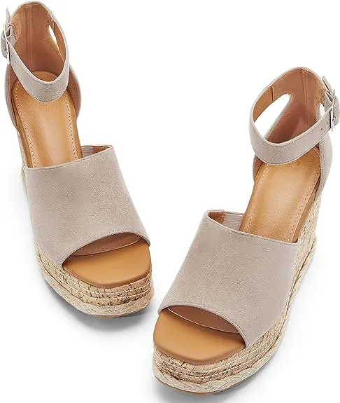 Summer Pink Ankle Strap Cork Sole Wedge Sandals