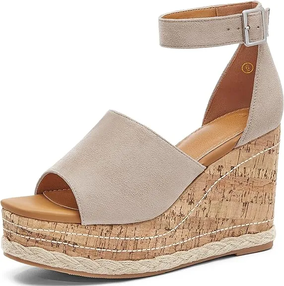 Summer Pink Ankle Strap Cork Sole Wedge Sandals