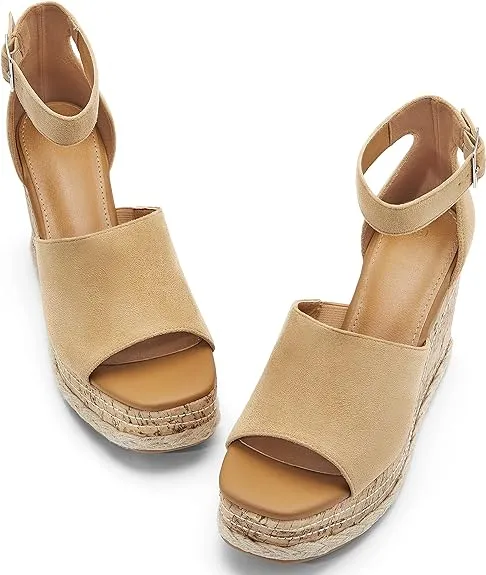 Summer Pink Ankle Strap Cork Sole Wedge Sandals