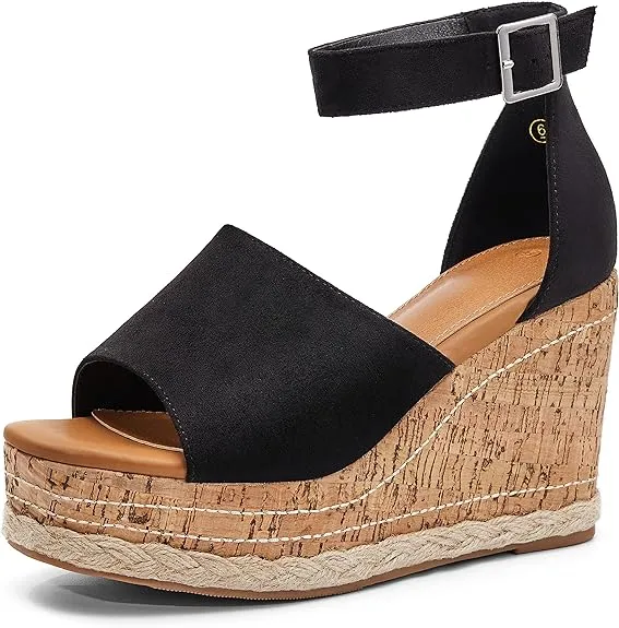 Summer Pink Ankle Strap Cork Sole Wedge Sandals