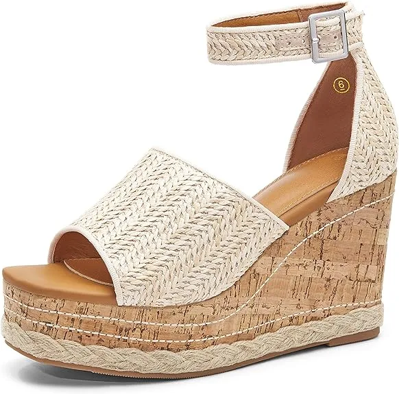 Summer Pink Ankle Strap Cork Sole Wedge Sandals