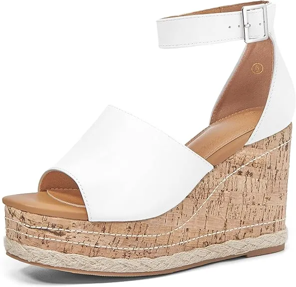 Summer Pink Ankle Strap Cork Sole Wedge Sandals