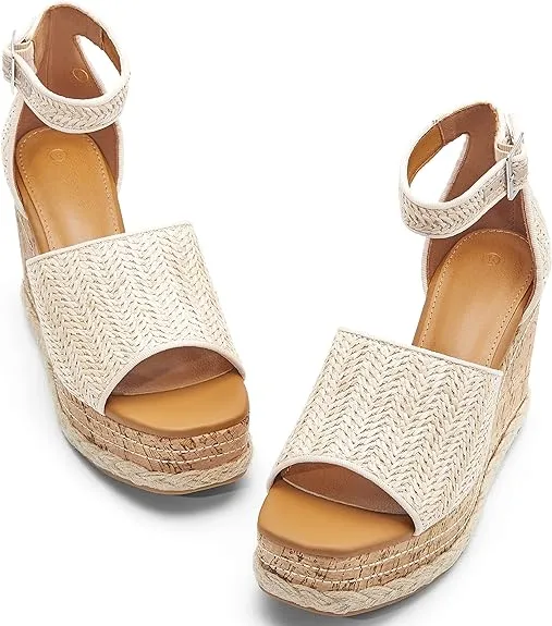 Summer Pink Ankle Strap Cork Sole Wedge Sandals