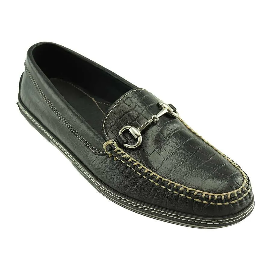 T.B. Phelps Croco Bit Black Genuine Crocodile Men’s Driver Moccasin