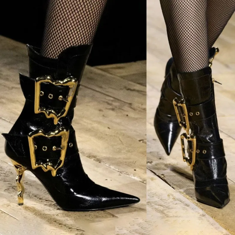 Unique Gold Buckled Stage Boots