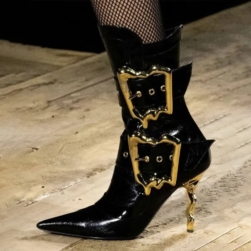 Unique Gold Buckled Stage Boots