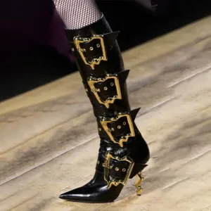 Unique Gold Buckled Stage Boots