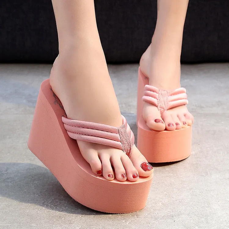 Women Beach Flip Flops Soft EVA Slippers 2020 Summer Platform Shoes Woman Super High Heels Female Fashion Slides Wedges Sandals