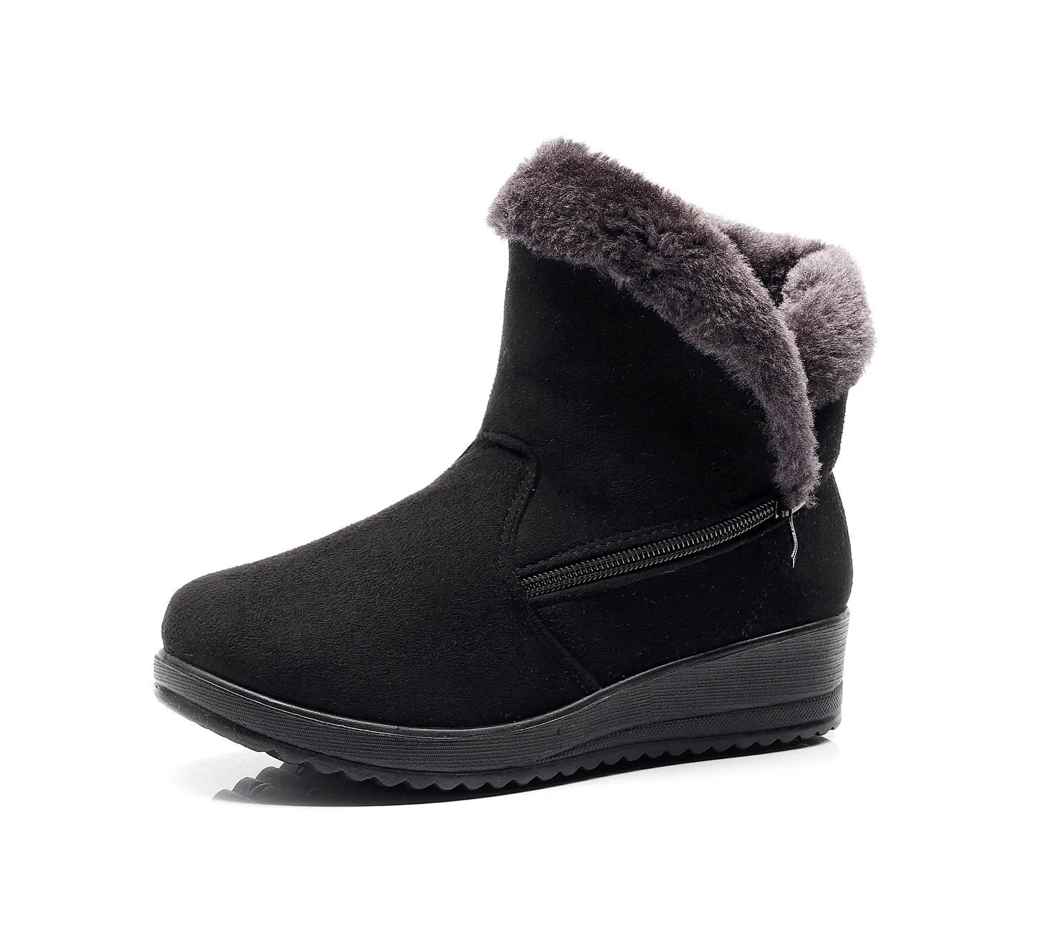 Women Chunky Heel Wedge Zipper Lining Faux Fur Keep Warm Winter Snow Boots