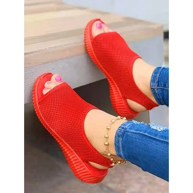 Women knit elastic peep toe slip on comfortable wedge sandals