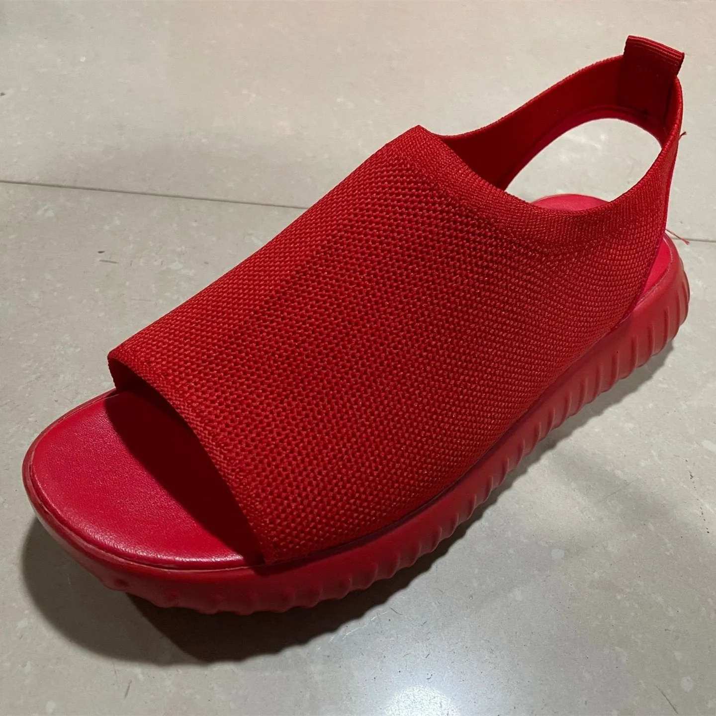 Women knit elastic peep toe slip on comfortable wedge sandals