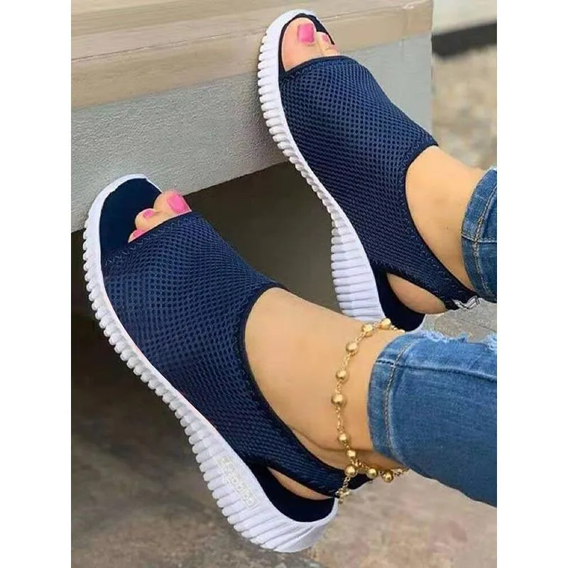 Women knit elastic peep toe slip on comfortable wedge sandals