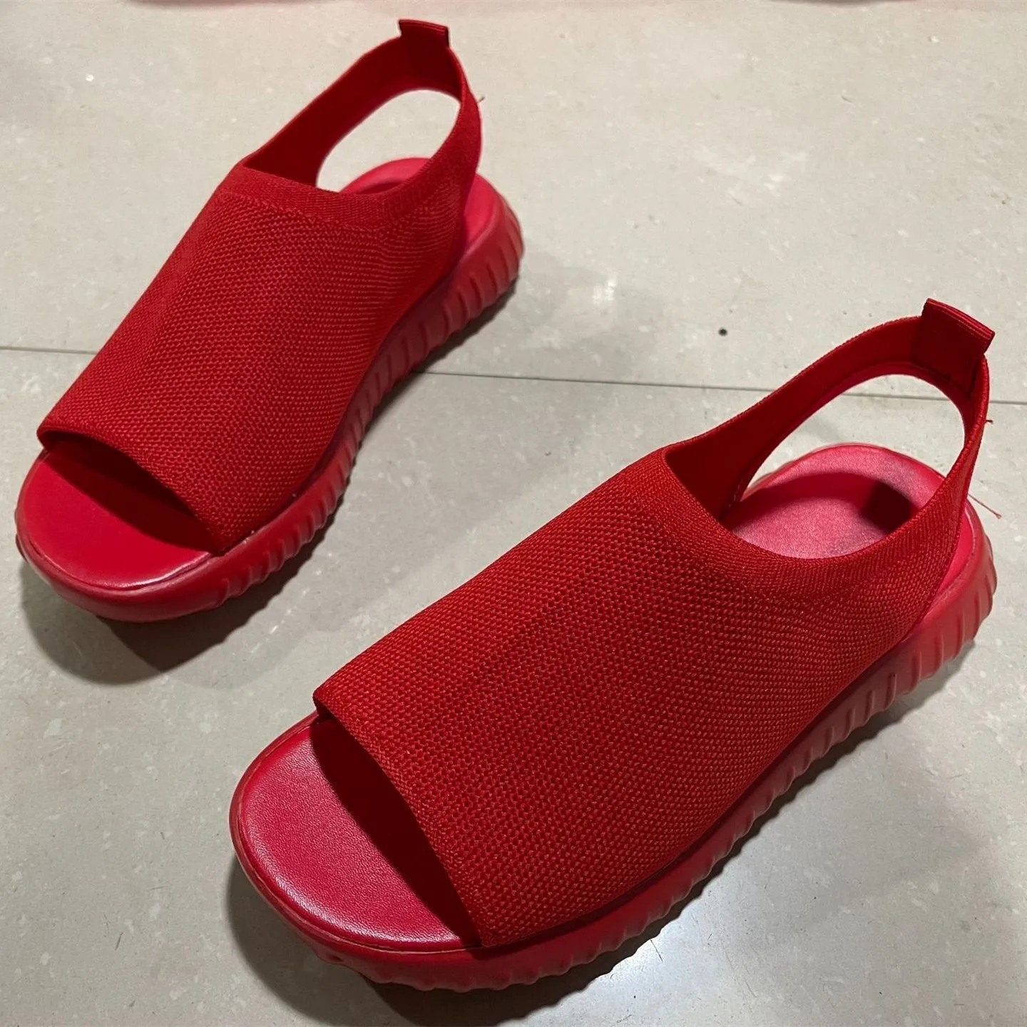 Women knit elastic peep toe slip on comfortable wedge sandals