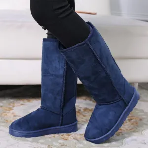 Women Winter Warm Stitching Lining Faux Fur Pure Color Flat Heel Snow Boots