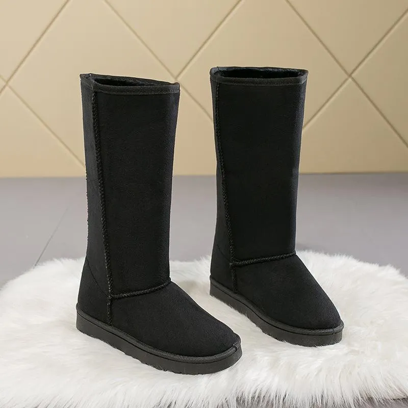 Women Winter Warm Stitching Lining Faux Fur Pure Color Flat Heel Snow Boots