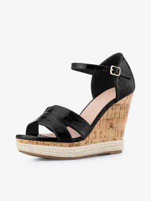 Women's Ankle Strap Wood Wedges Platform Wedge Heel Sandals