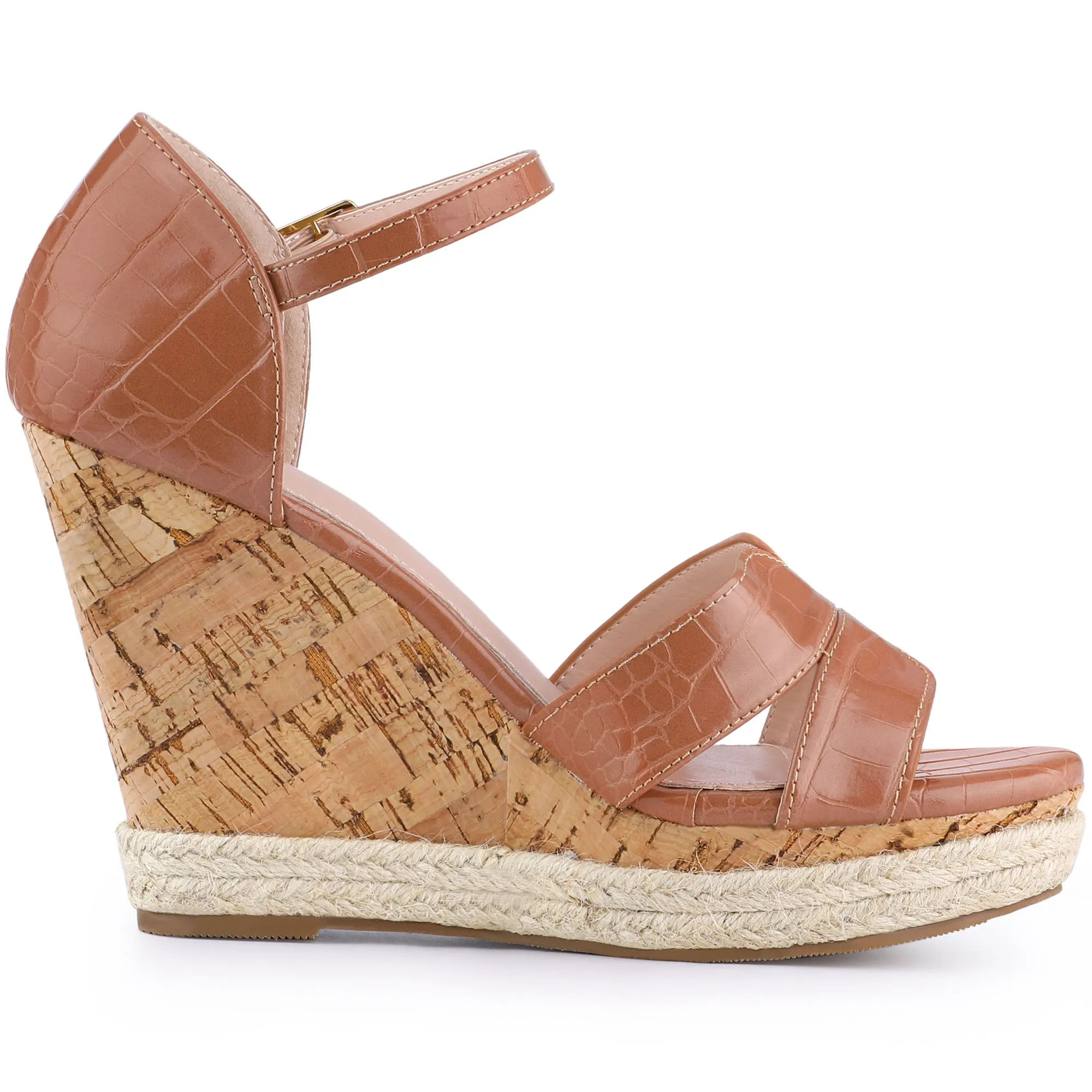 Women's Ankle Strap Wood Wedges Platform Wedge Heel Sandals