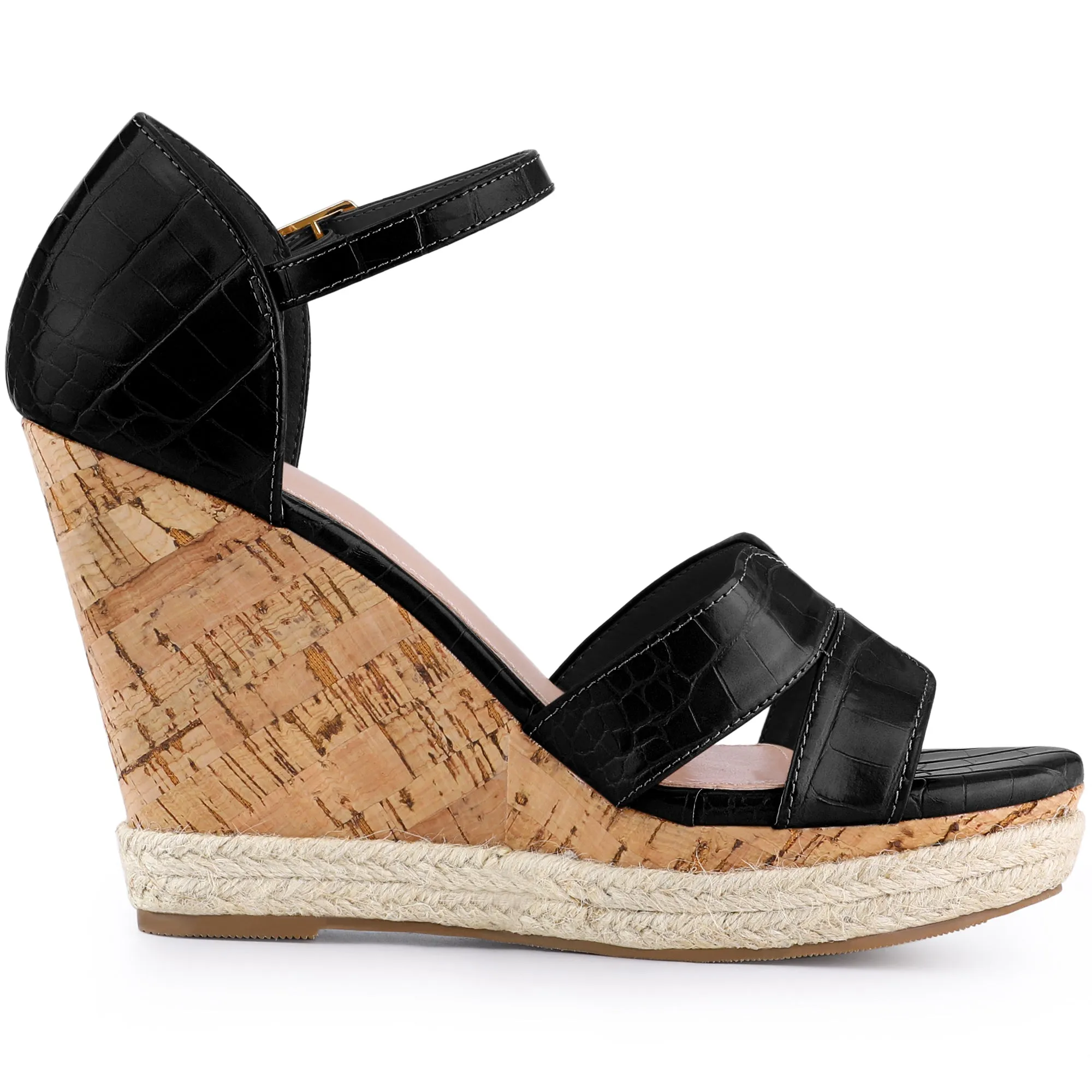 Women's Ankle Strap Wood Wedges Platform Wedge Heel Sandals