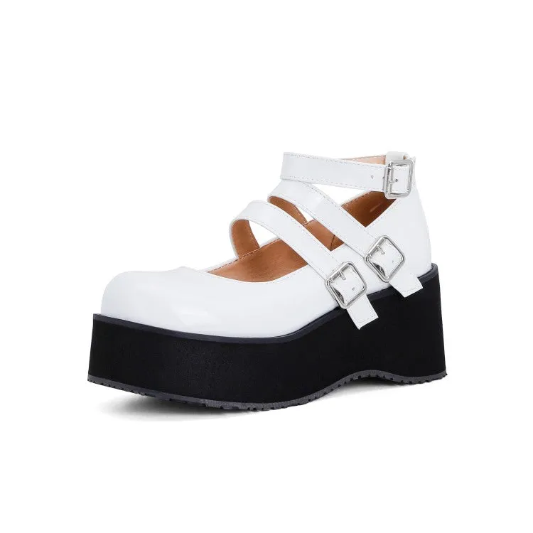 Women's Buckle Straps Platform Wedge Heels Shoes