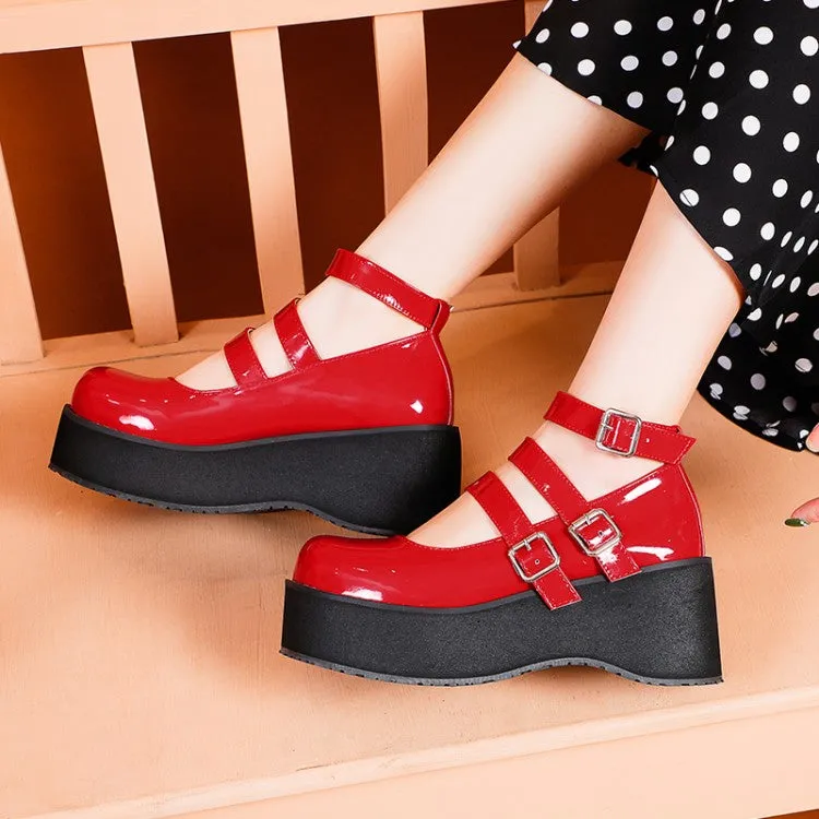 Women's Buckle Straps Platform Wedge Heels Shoes