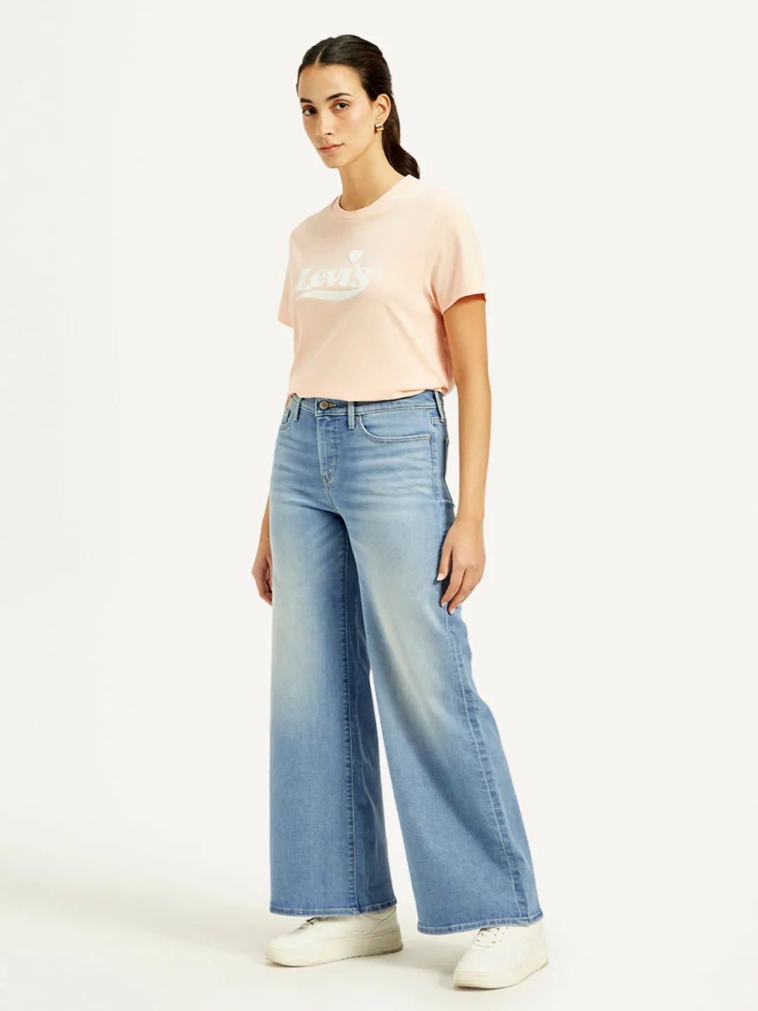 Women's Mid Rise 318 Wide Leg Blue Jeans