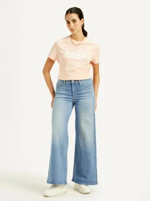 Women's Mid Rise 318 Wide Leg Blue Jeans