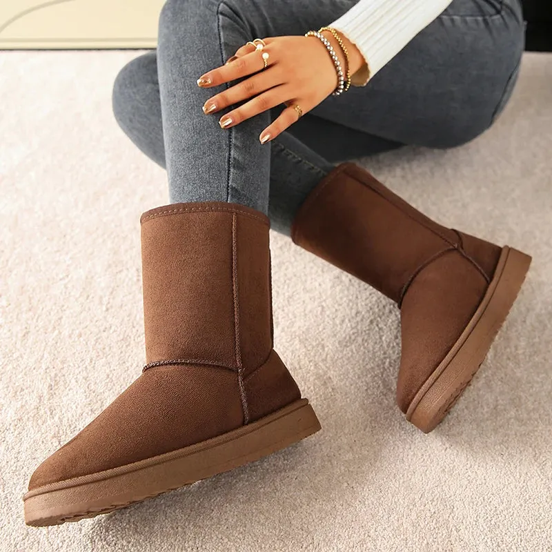 Xajzpa  Mid Calf Snow Boots New Women Waterproof Warm Platform Boots Large Size 44 Winter Slip On Flat Casual Woman Booties